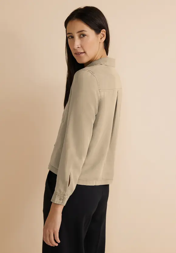 Hemdbluse in washed Look - cool ivory
