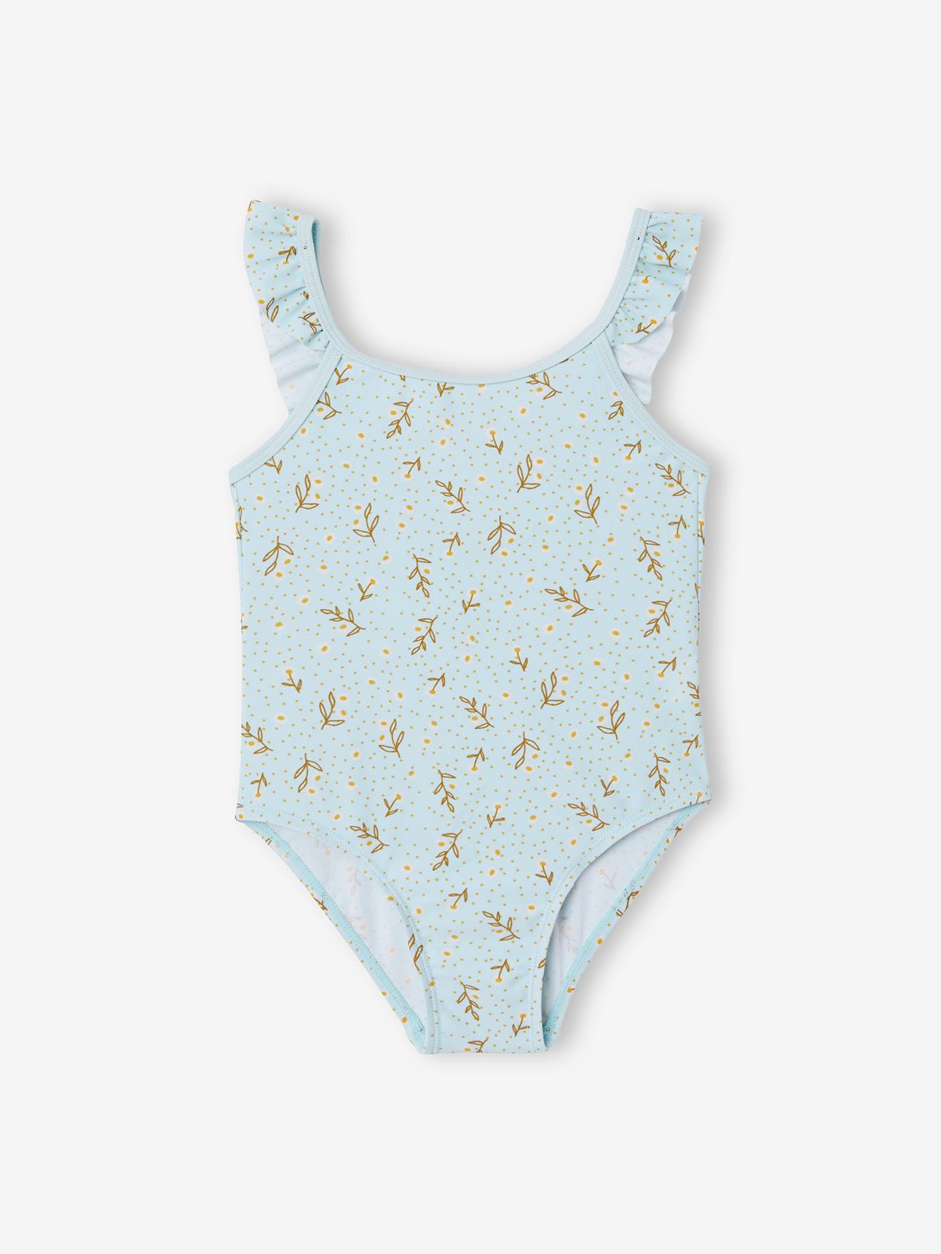 Maiô com estampa de margaridas, para meninas, estampa azul clara.