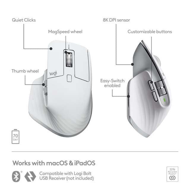 Logitech MX Master 3S for Mac trådløs mus (grå)