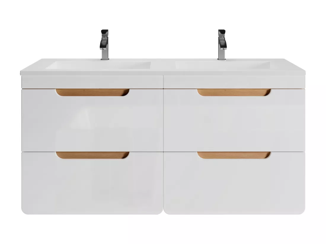 Meuble de salle de bain suspendu avec vasque à encastrer - Coloris naturel et blanc - 120 cm - ARUBA