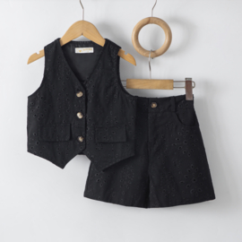 Broderie Chic Gilet Set - zwart
