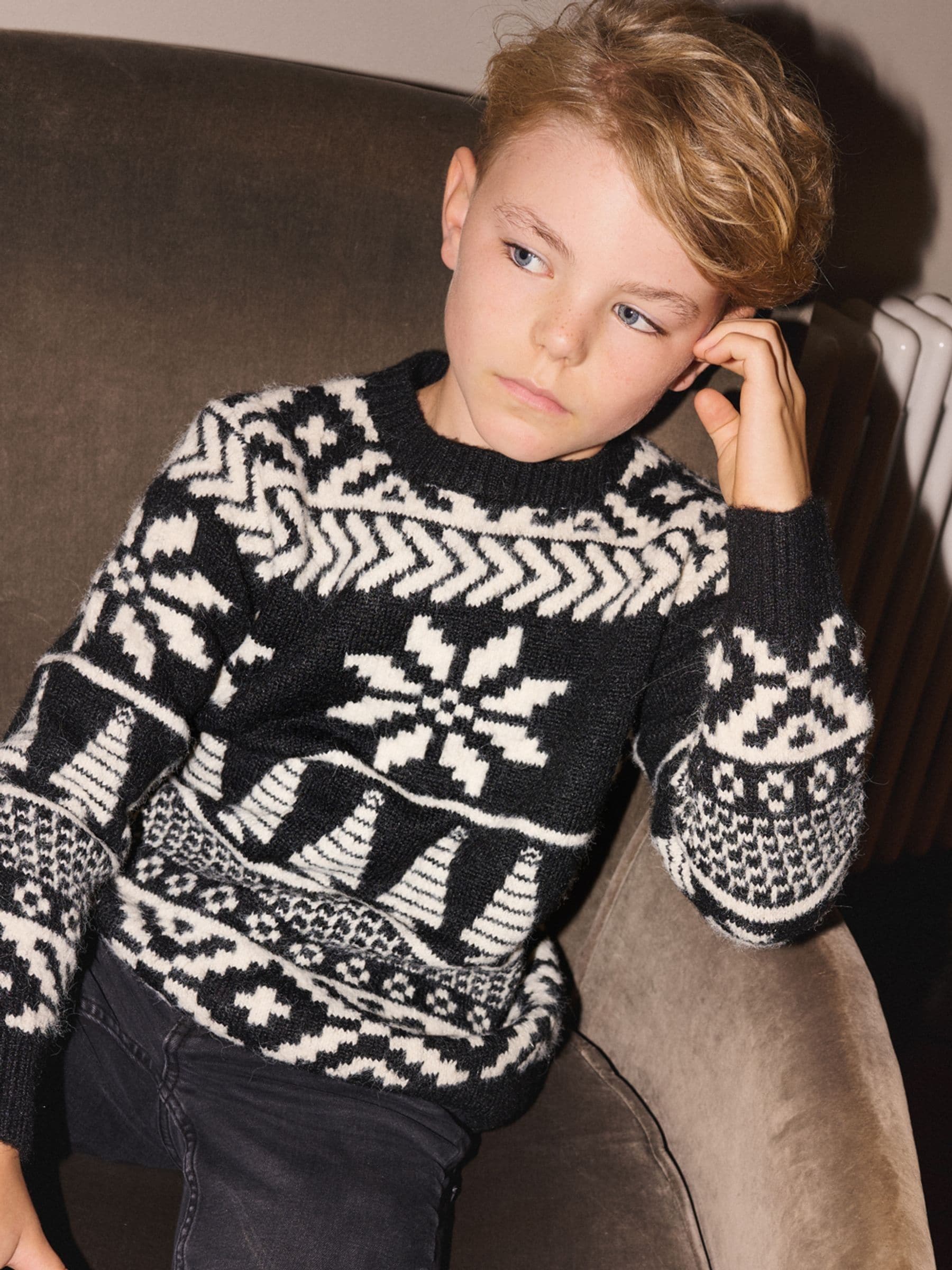 Zwart - The Little Tailor Kinder Chunky Tweekleurige Fairisle Kerstmis Trui