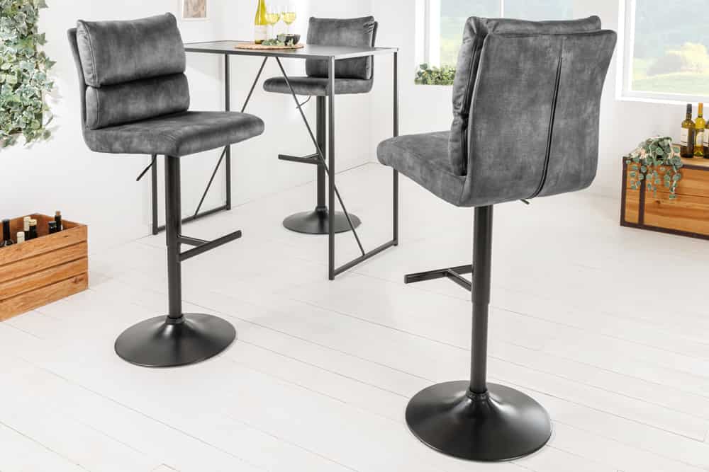 Höhenverstellbarer Barhocker COMFORT dunkelgrau Samt drehbar mit Lehne Metall schwarz