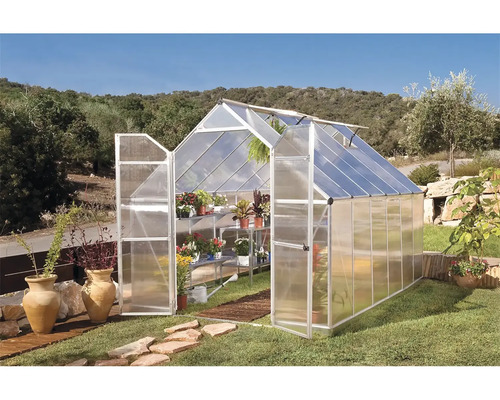Palram Kas – Canopia Essence 8x12 Dubbelwandige Polycarbonaat Panelen 4 mm incl. Fundering 244 x 367 cm Zilver