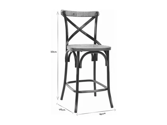 Tabouret de bar industriel en bois et métal vieilli noir 65 cm JAKE