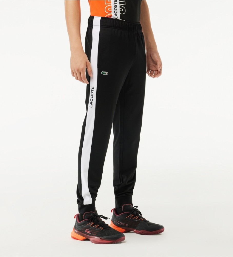 Calça de treino de tênis Lacoste preta em tecido ripstop