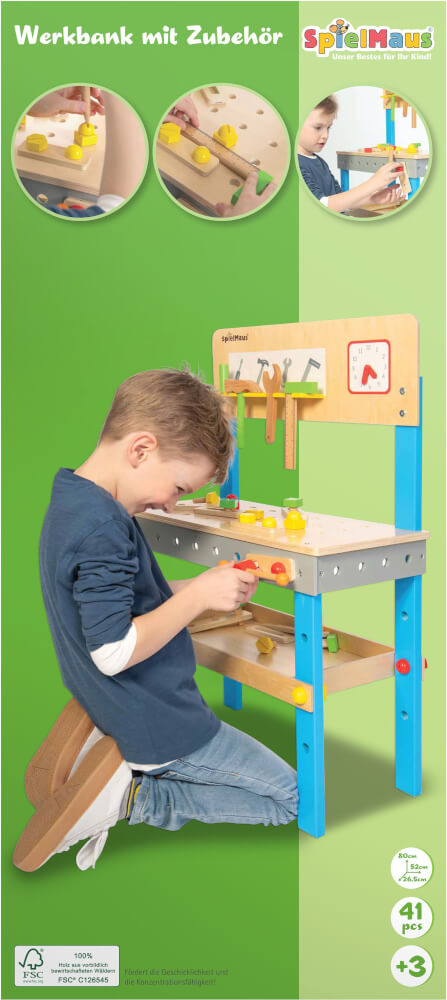 SpielMaus Holz Werkbank mit Zubehör