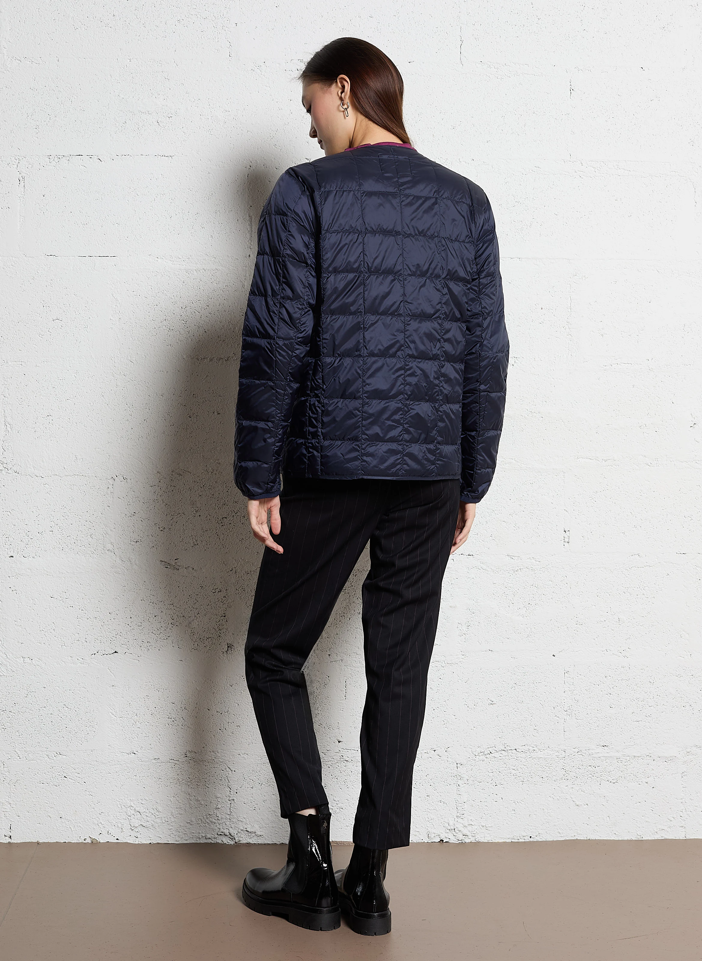 Veste col rond matelassée | Bleu
