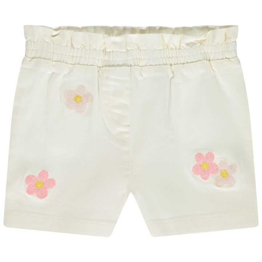 Short en jean avec fleurs brodées pour bébé fille - Ecru