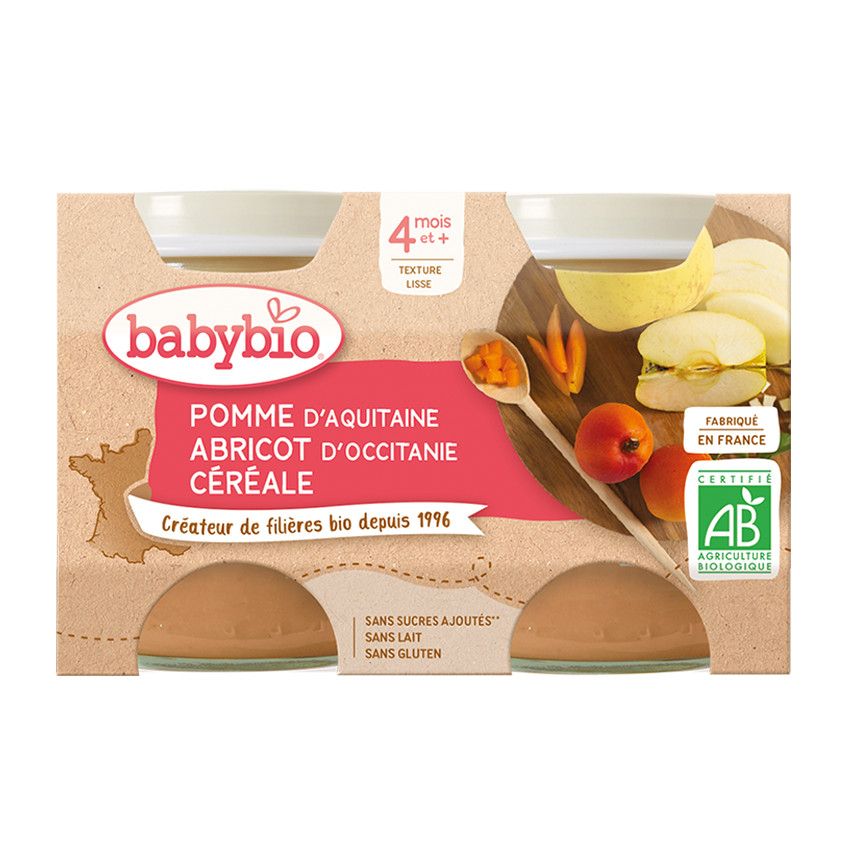 Petit pot pomme abricot et céréale bio - 2x130g - Doré