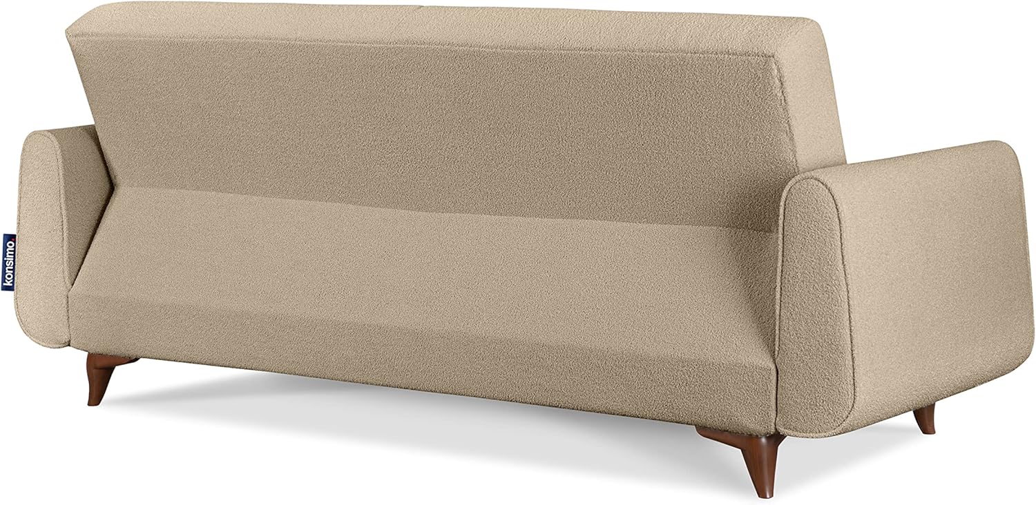 konsimo Gustavo Sofa mit Schlaffunktion - Komfortabel und Praktisch Schlafcouch mit Bettkassen - Tagesbett 220 cm - Couch 4 Sitzer für Wohnzimmer, Jugendzimmer - Boucle Beige