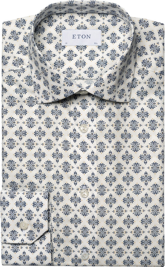 ETON Contemporary Fit White Medallion Print Cotton & Tencel Lyocell Shirt Hvid