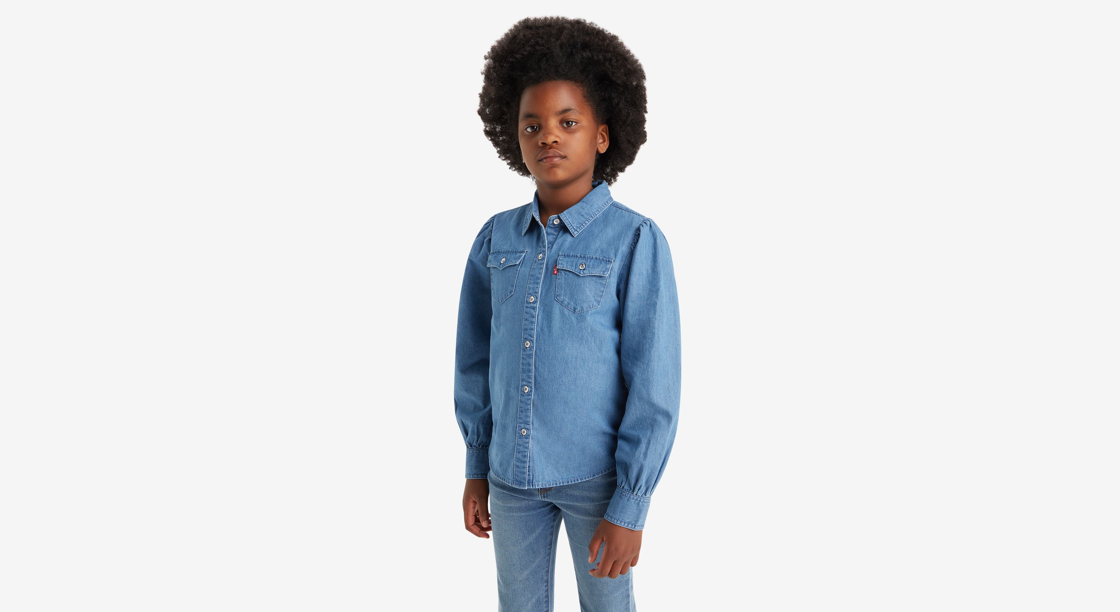Chemise western denim manche longue Ado - Clean Medium - Bleu