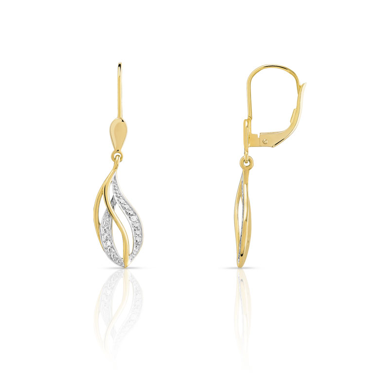 Boucles d'oreilles or 375 2 tons dormeuses diamants