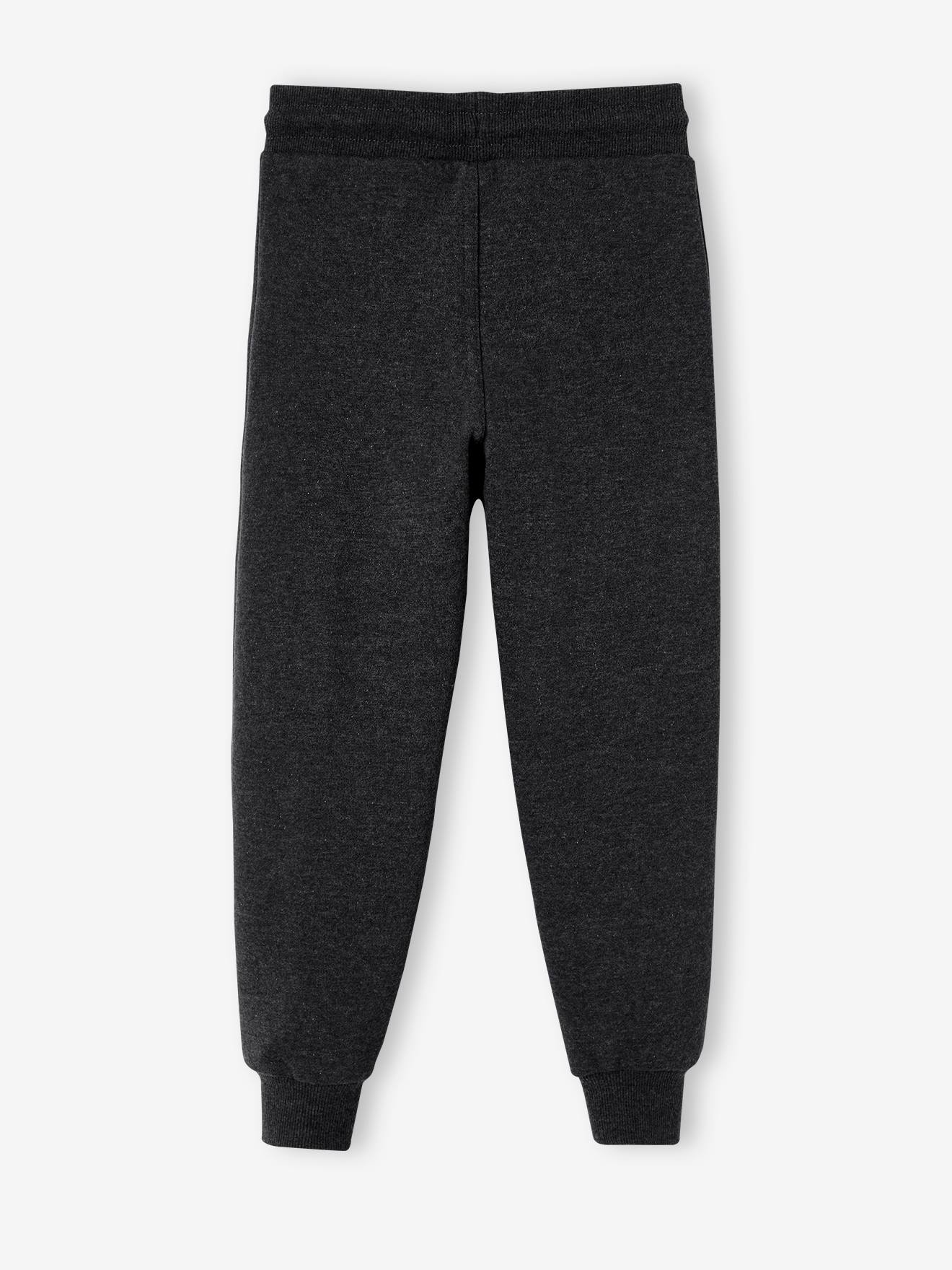 Calça de moletom estilo jogging, preta mesclada escura para menino