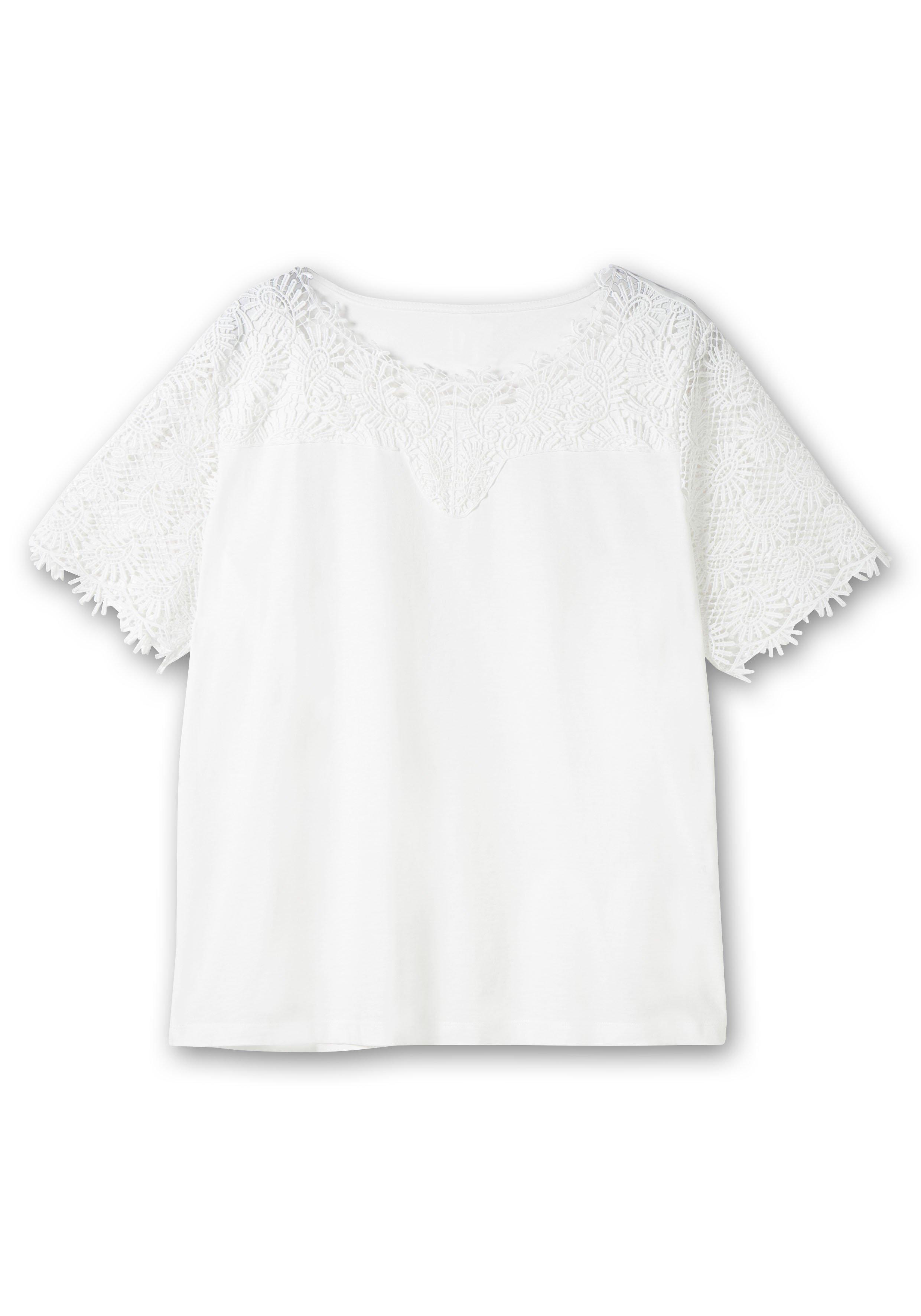 Shirt mit transparentem Spitzenbesatz