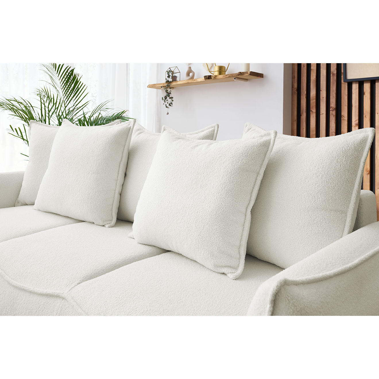 Bobochic Canapé 3 places convertible coffre Bouclette Leon blanc - 226x97x90 cm