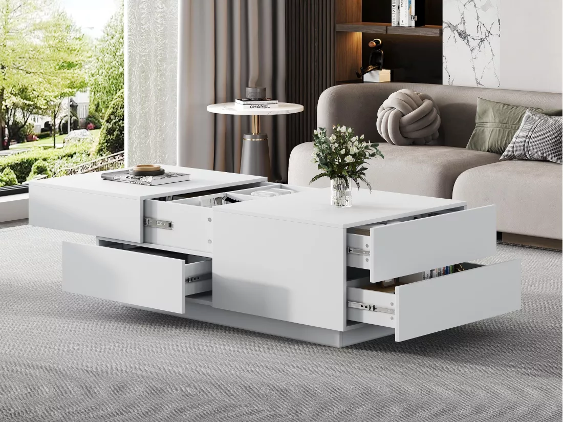 Table basse moderne - avec 4 tiroirs - Blanc