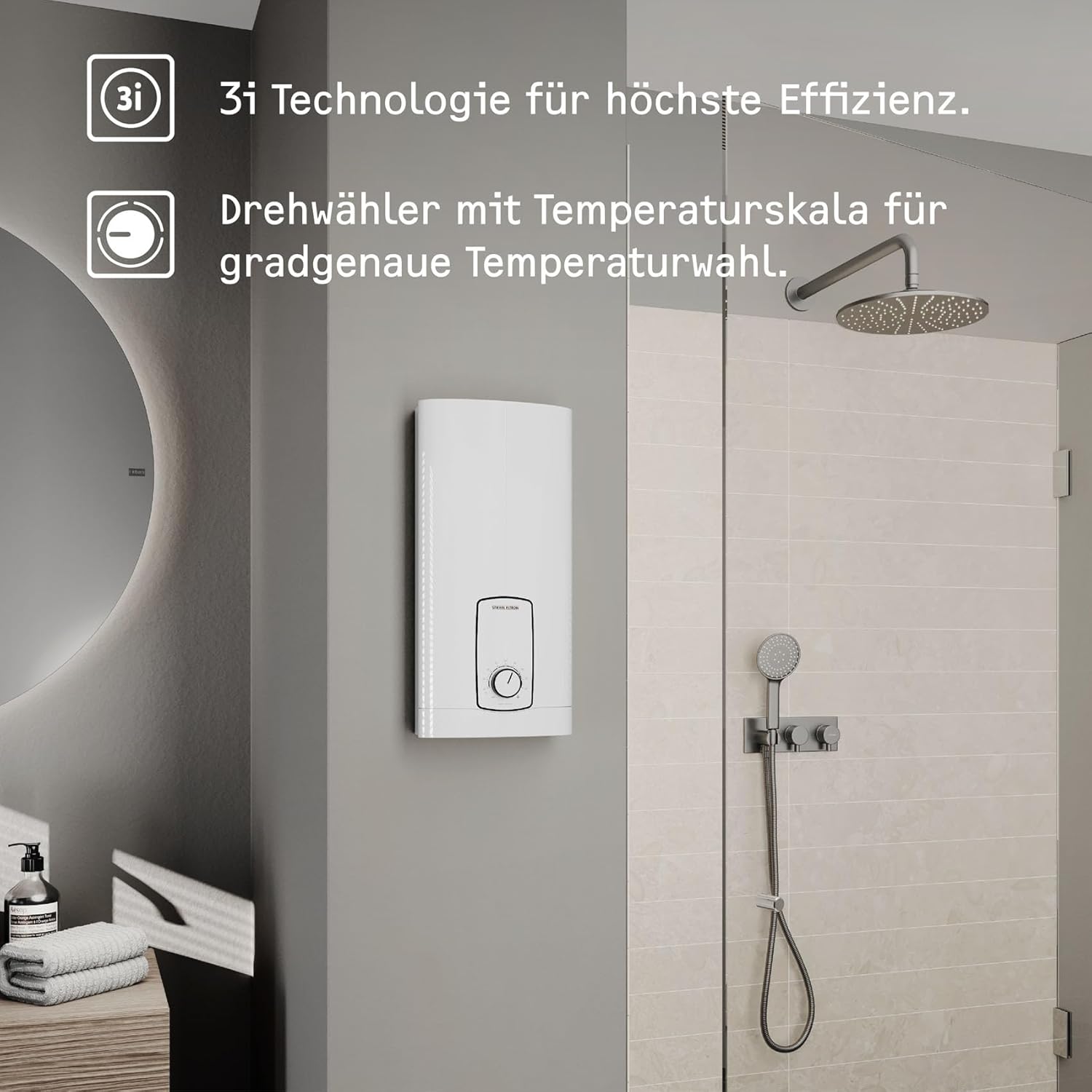 STIEBEL ELTRON Elektronischer Durchlauferhitzer DHB 18/21/24 ST Trend, 18/21/24 kW (wählbar), Warmwasserbereiter energiesparend, Küche und Bad, 204202