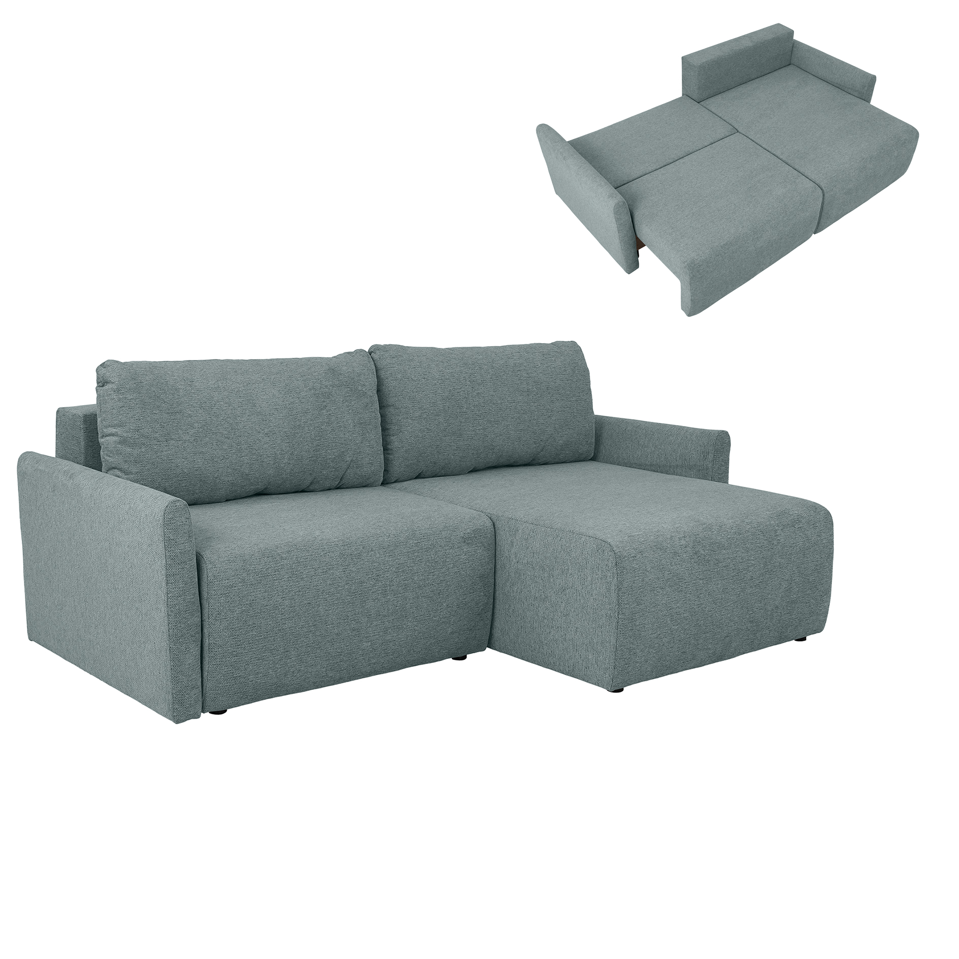 Ecksofa - eisblau - Liegefunktion und Staukasten - 228x146 cm