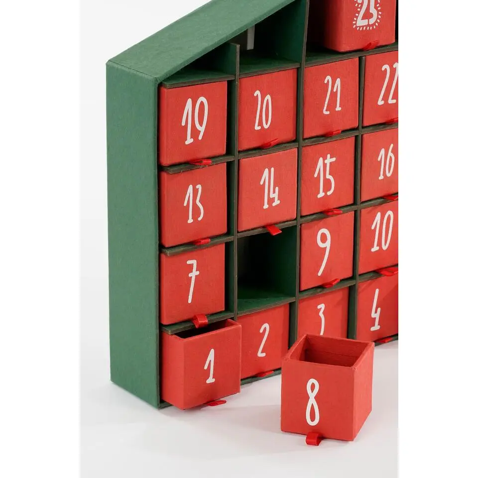 House of Seasons Adventskalender - L5 x B33 x H28 cm - Rood, Groen
