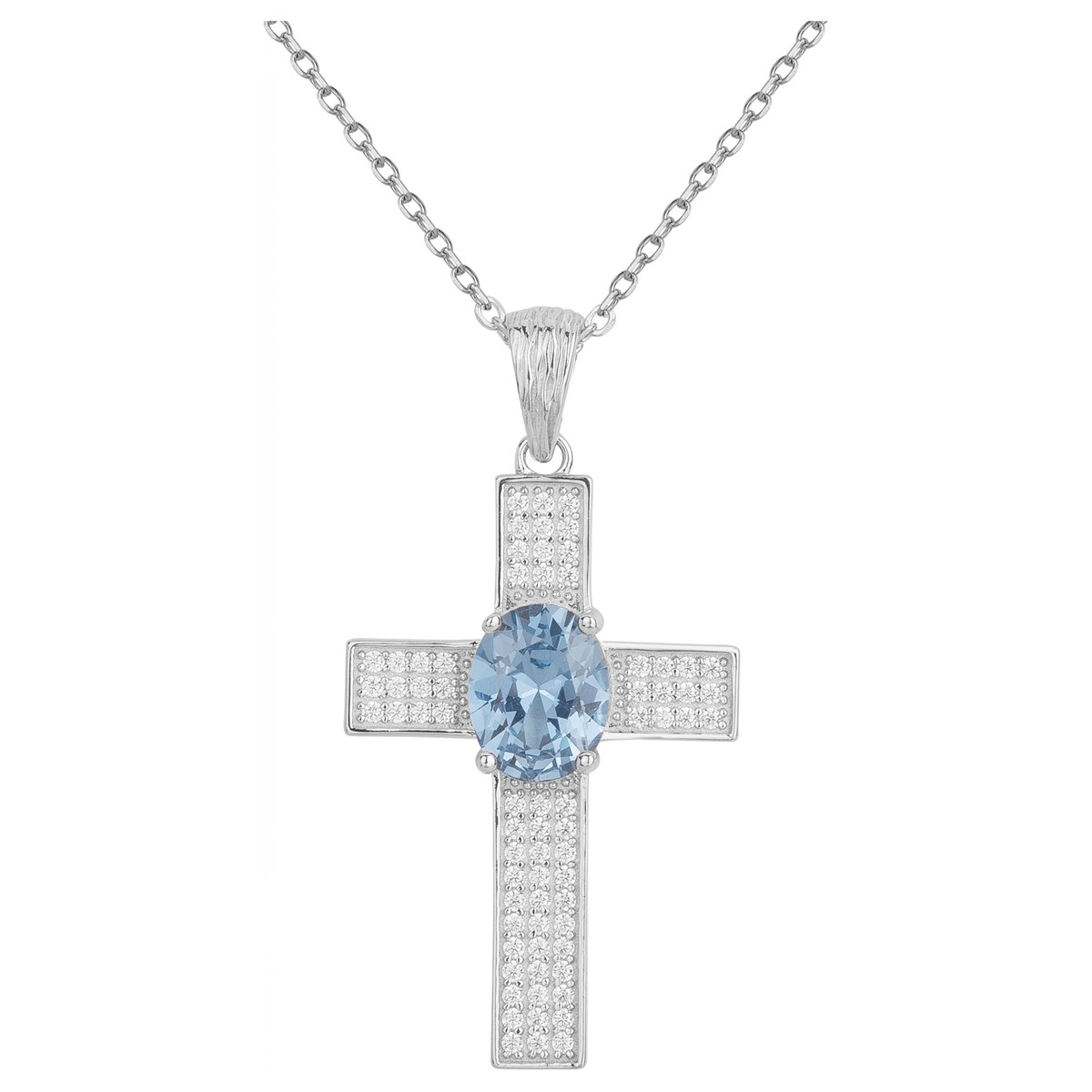Collier Elisabeth en Argent avec oxyde de zirconium bleu topaze
