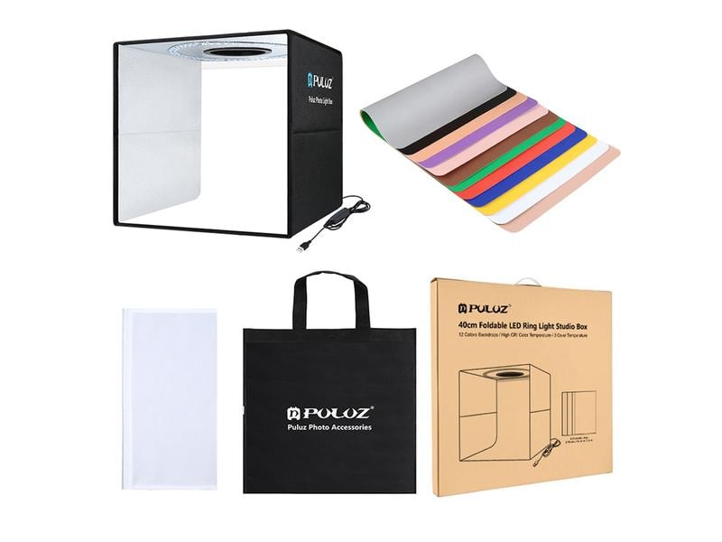Puluz Aufnahmebox mit integrierter LED Beleuchtung Kompaktes Mini-Fotostudio mit integrierter LED-Beleuchtung