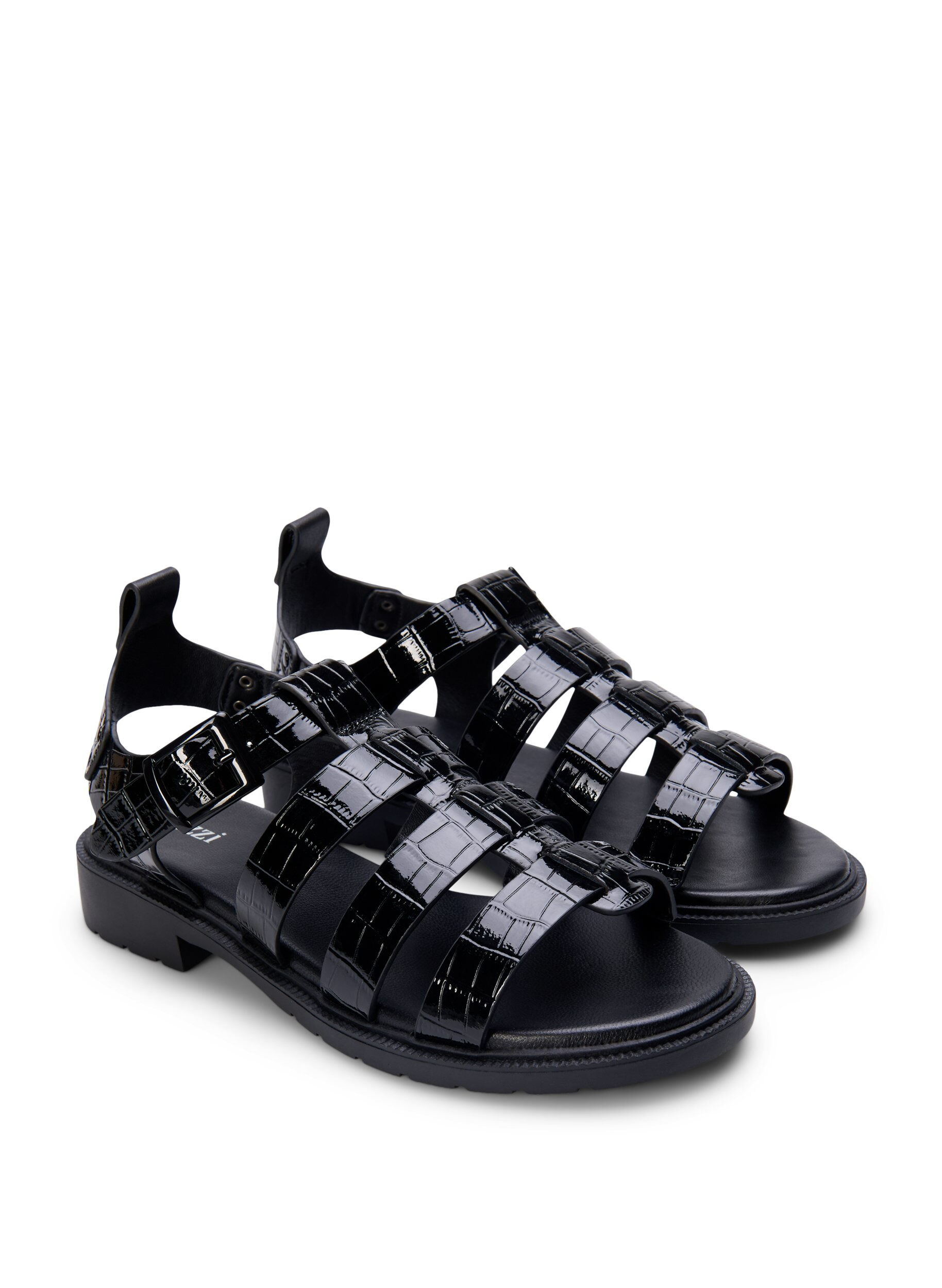 Wide fit - Sandal i shiny croco læder