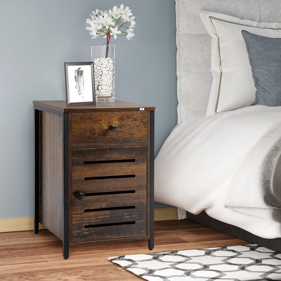 HOMCOM Nachttischschrank mit Schublade braun