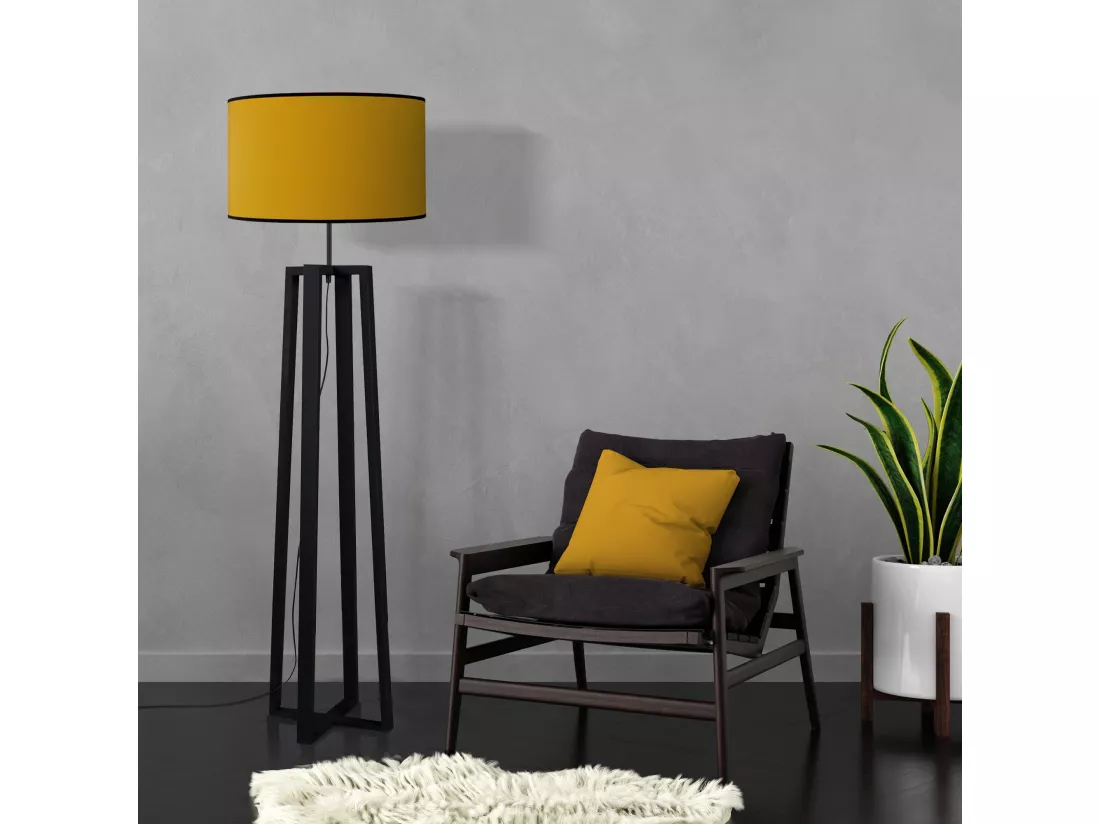 Lampadaire colonne bois noir,jaune 155 cm.