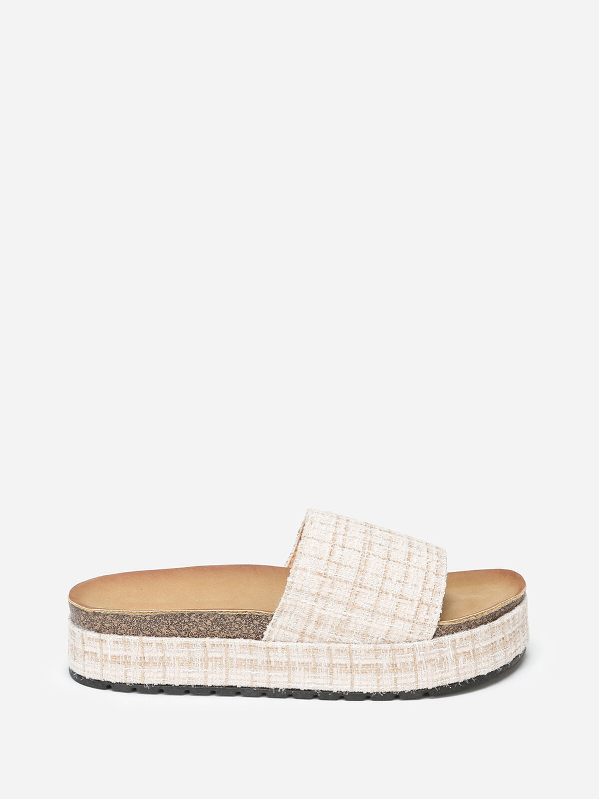 Mules à plateforme en tweed pailleté- Beige