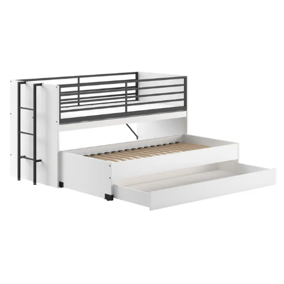 Halfhoogslaper Sammie 90x200cm met 2 slaapplaatsen, bedlade en bureau - wit