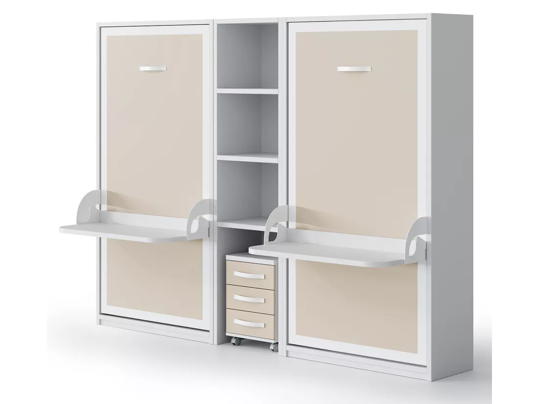 Lit escamotable verticale 140x190 avec bureau Studante-Façade Noyer