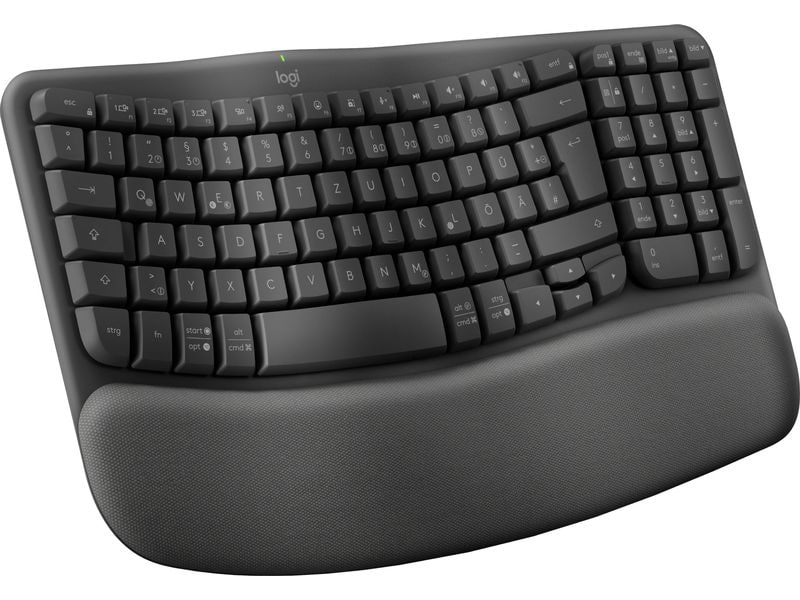 Logitech Tastatur Wave Keys Kabellose ergonomische Tastatur mit gepolsterter Handballenauflage