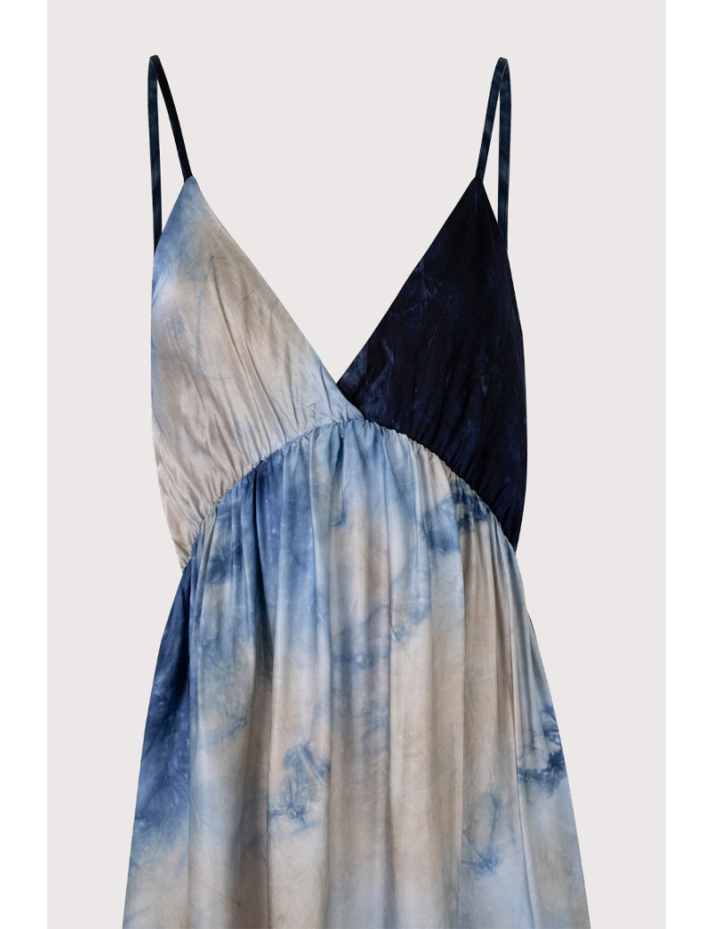 DIXIE ROBE LONGUE FINES BRETELLES TIE & DYE BLEUE