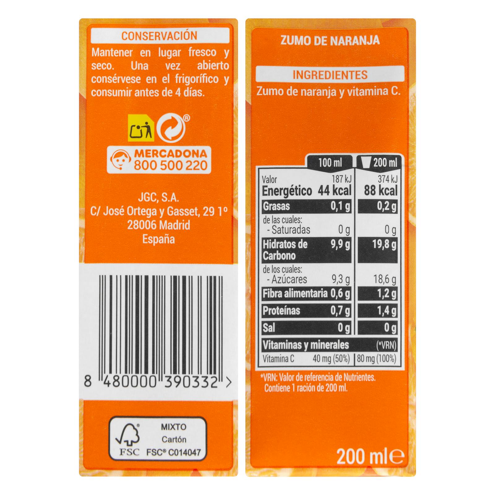 Jus d'orange pur Hacendado