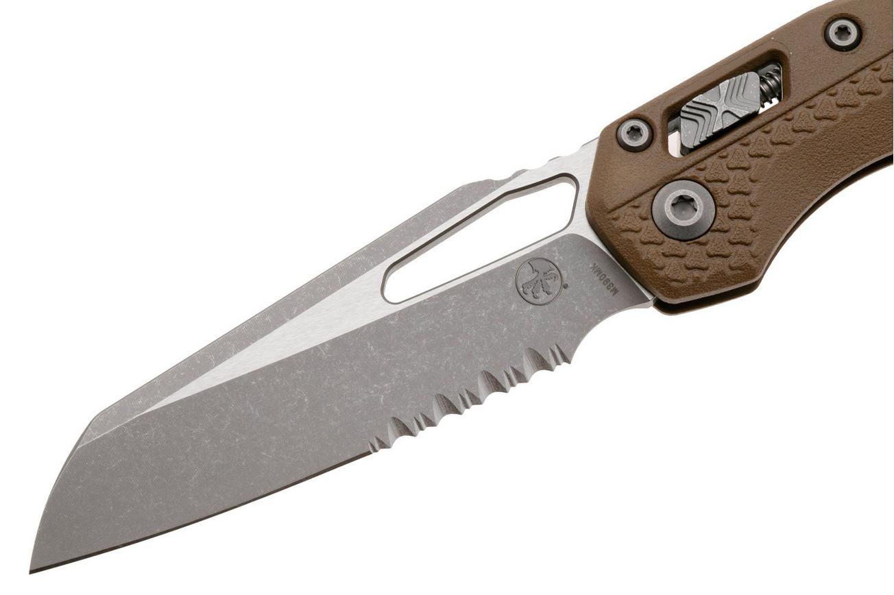 Microtech MSI Standard Issue 210T-11APPMDE, Apocalyptic Stonewashed M390MK, Tan Tri-Grip Polymer partly serrated zakmes