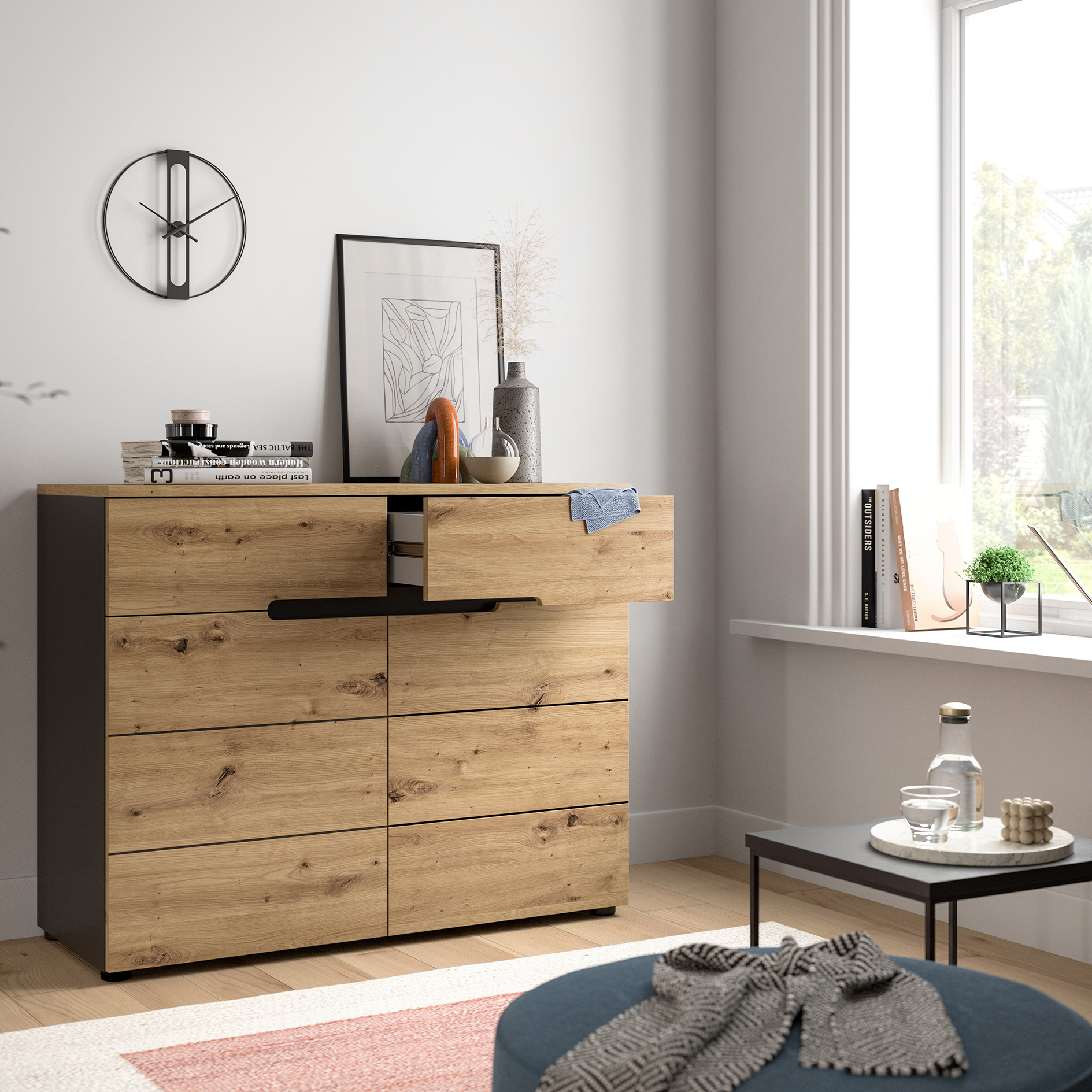Kommode - Artisan Eiche - Basalt grau - 100 cm