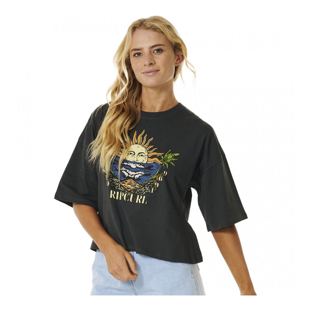 Rip Curl SHORE BREAK HERITAGE - Tee-shirt Femme washed black
