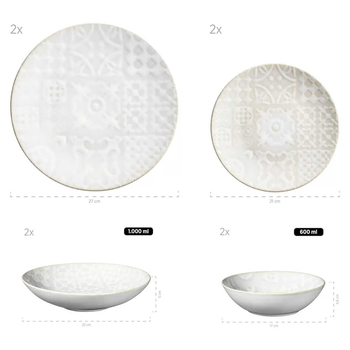 Kombiservice 8tlg. TRAD. TILES WEISS weiss