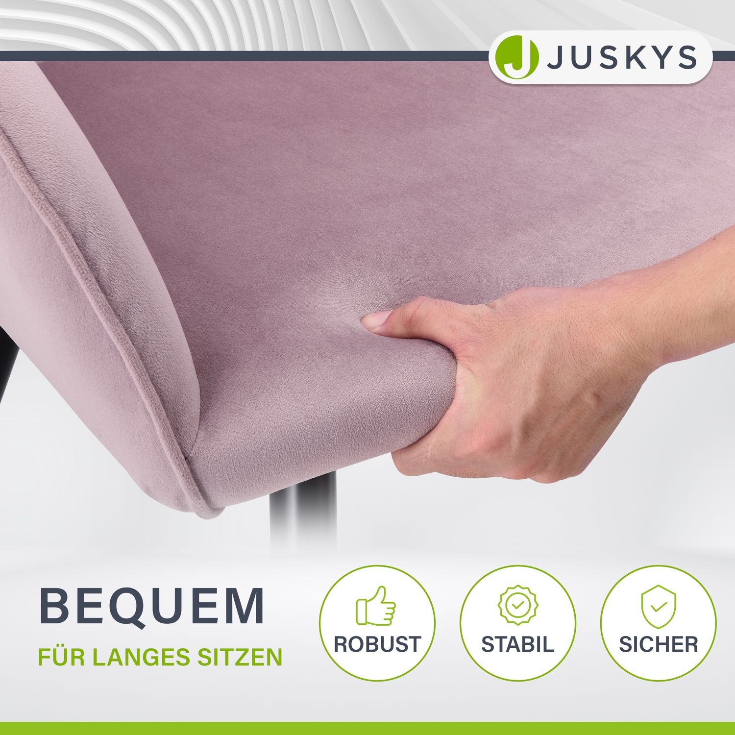 Juskys Esszimmerstuhl Tarje gepolstert mit Armlehnen, kratzfesten Beinen & Samtbezug in Rosa