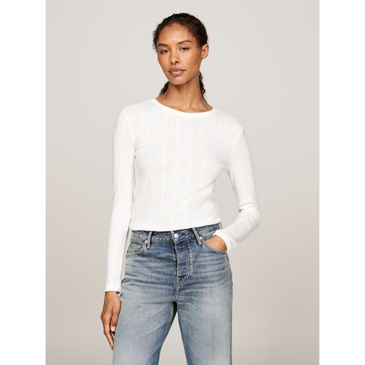 Tommy Hilfiger Slim Pointelle Langærmet T-shirt, Ancient White, S