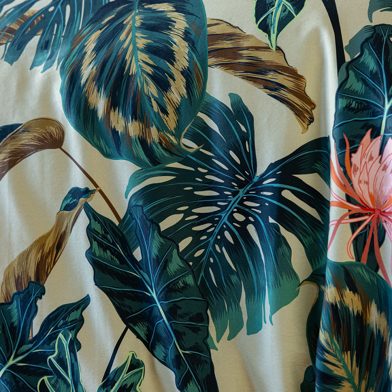 Perle de Coton Taie d'oreiller en Satin de Coton Maya ivoire/vert