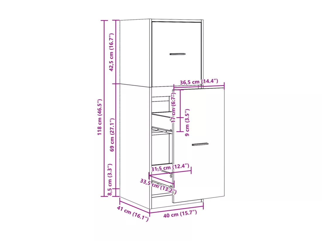 Armoire d'apothicaire chêne fumé 40x41x118 cm bois d'ingénierie