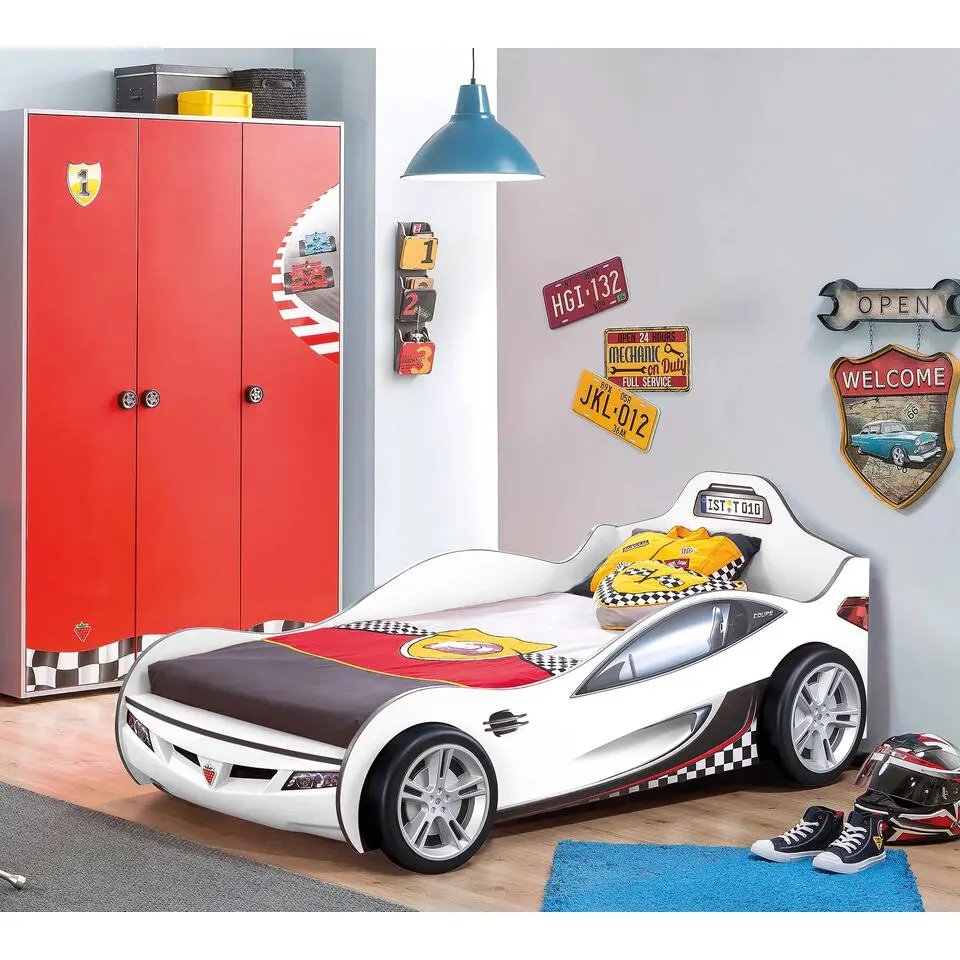 Autobed - Jongenskamer - Kinderkamer - 208x109x81 cm - Wit