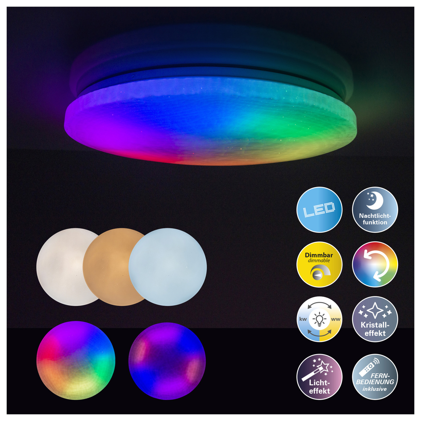 LED-Deckenleuchte SLIGO - bunt - 38 cm - mit Sterneneffekt