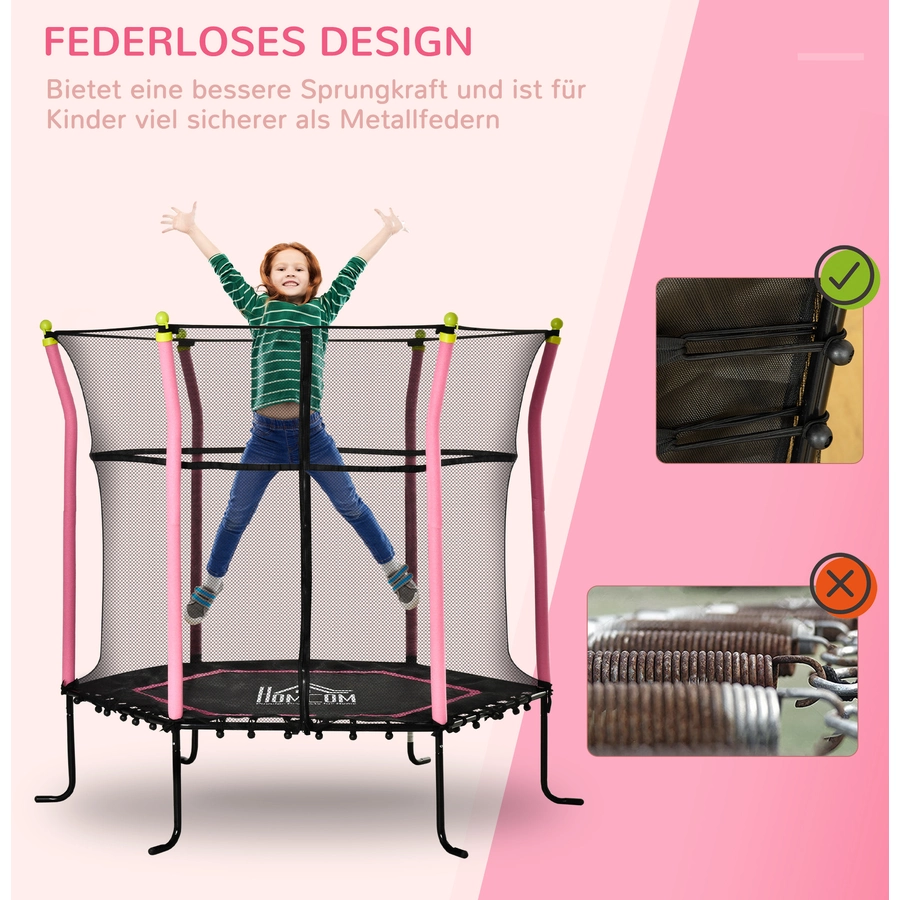 HOMCOM Trampolin mit Sicherheitsnetz schwarz, rosa