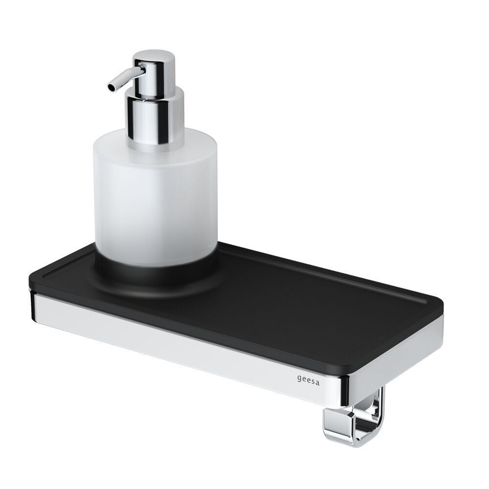 Geesa Frame zeepdispenser met planchet en handdoekhaak zwart/chroom