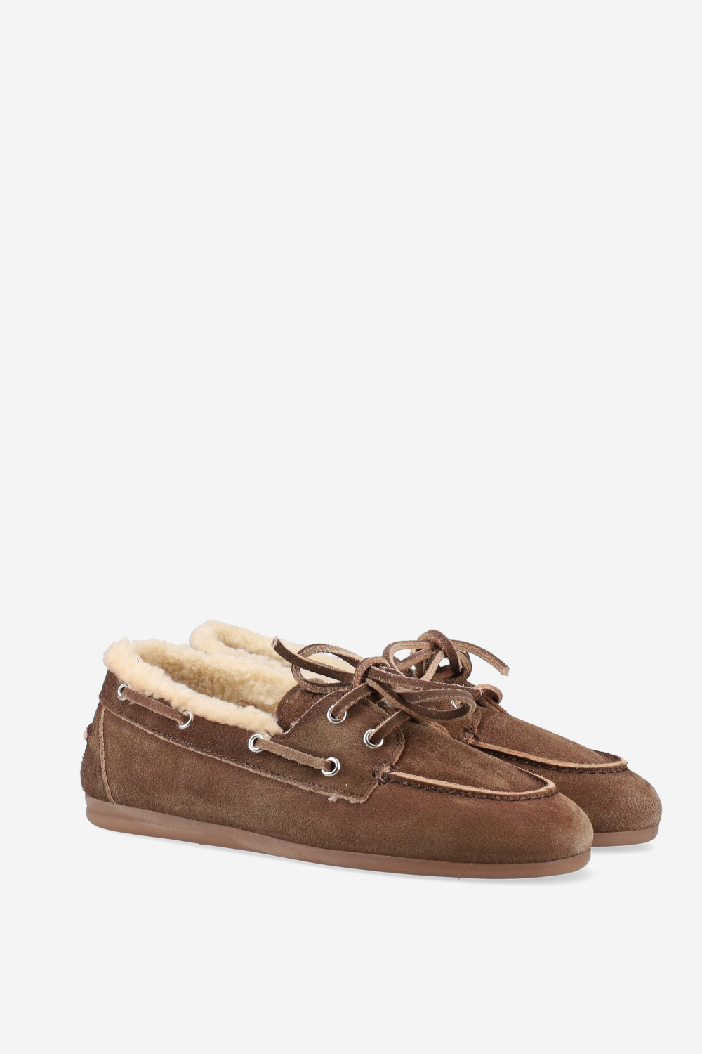 Brushed suede shearling boat loafers
