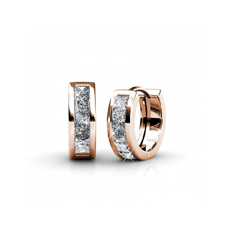 Boucles d'oreilles Square Hoop - Or Rosé et Cristal